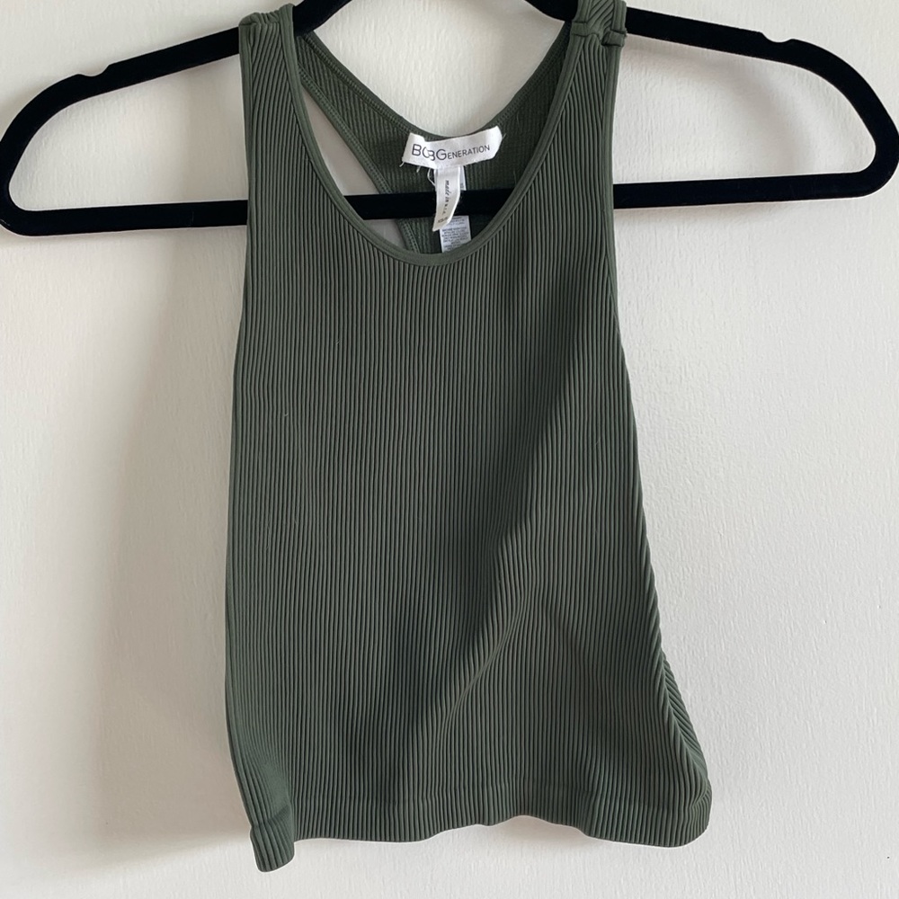 Khaki Green Ribbed Crop Top